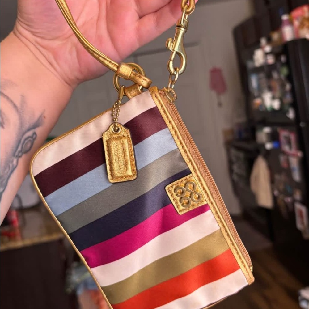 Coach Multicolor Striped Wristlet with Gold Hardware